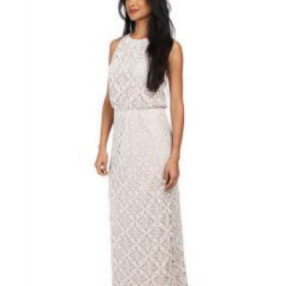 London Times Oatmeal Colored Lace Over Sleeveless Maxi Dress 6. - Picture 2 of 15